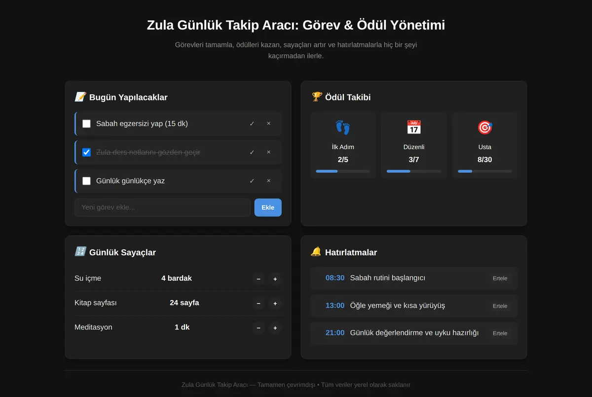 Zula Günlük Takip Aracı: Görev & Ödül Yönetimi ekran görüntüsü 2