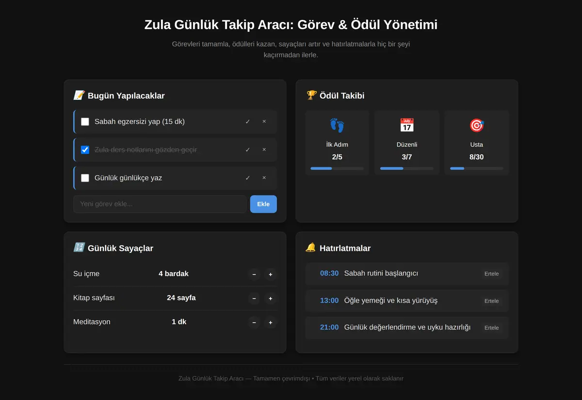 Zula Günlük Takip Aracı: Görev & Ödül Yönetimi ekran görüntüsü 3