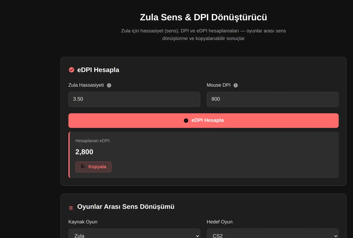 Zula Sens & DPI Dönüştürücü ekran görüntüsü