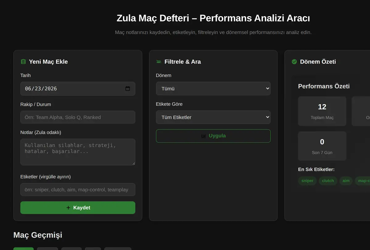 Zula Maç Defteri - Performans Analizi Aracı ekran görüntüsü