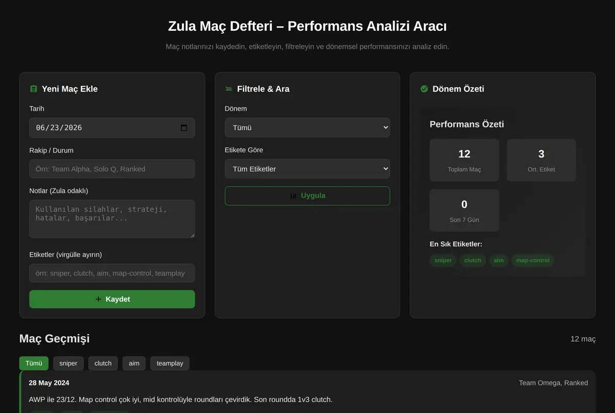 Zula Maç Defteri - Performans Analizi Aracı ekran görüntüsü 2