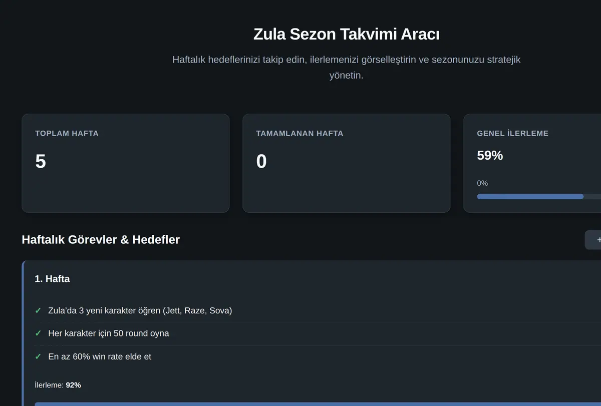 Zula Sezon Takvimi Aracı ekran görüntüsü