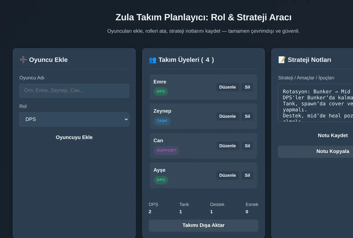 Zula Takım Planlayıcı: Rol & Strateji Aracı ekran görüntüsü