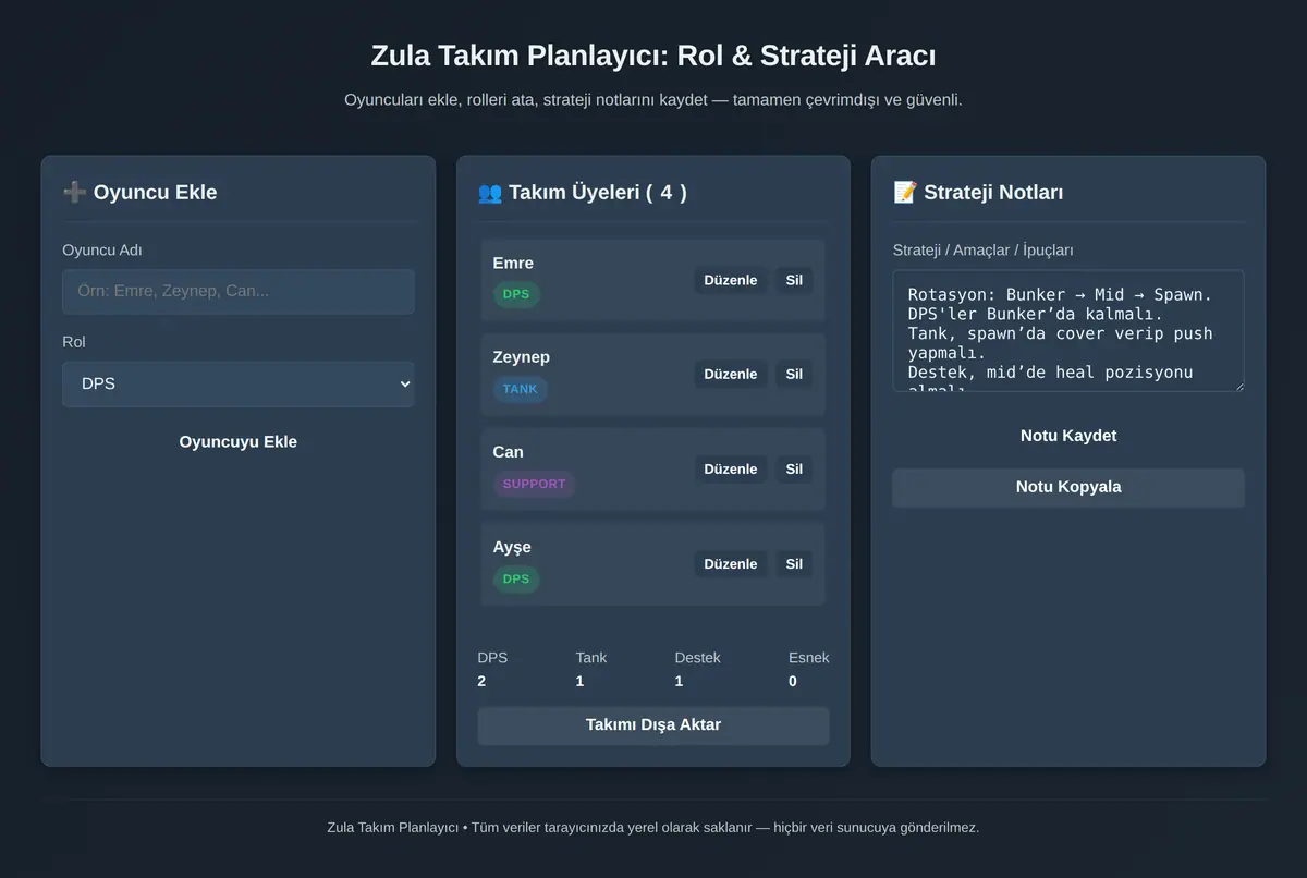 Zula Takım Planlayıcı: Rol & Strateji Aracı ekran görüntüsü 3