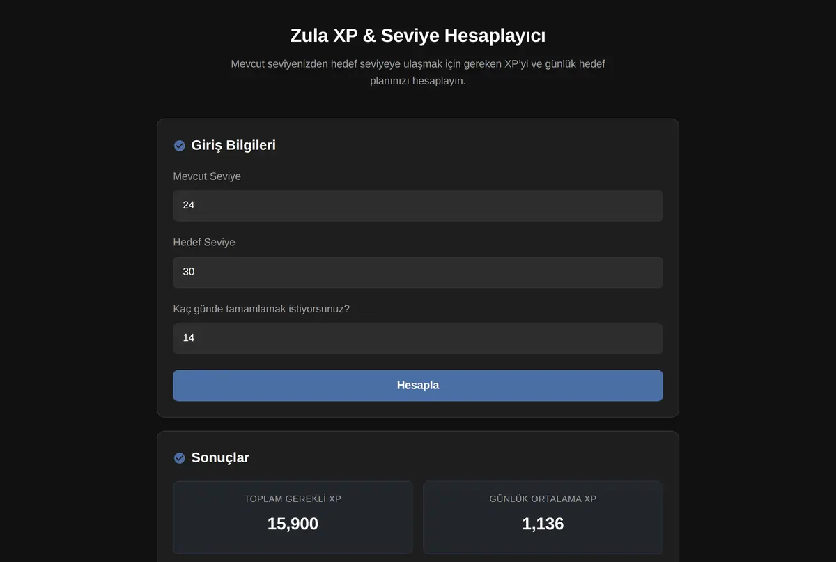 Zula XP & Seviye Hesaplayıcı ekran görüntüsü 2